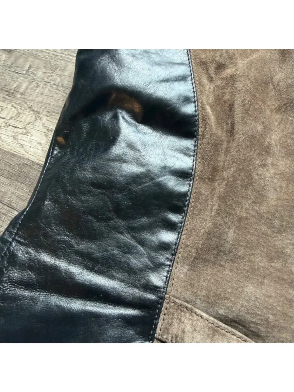 Black Leather & Brown Suede Buttoned Womens Vest With Floral Silk Lining Size S
